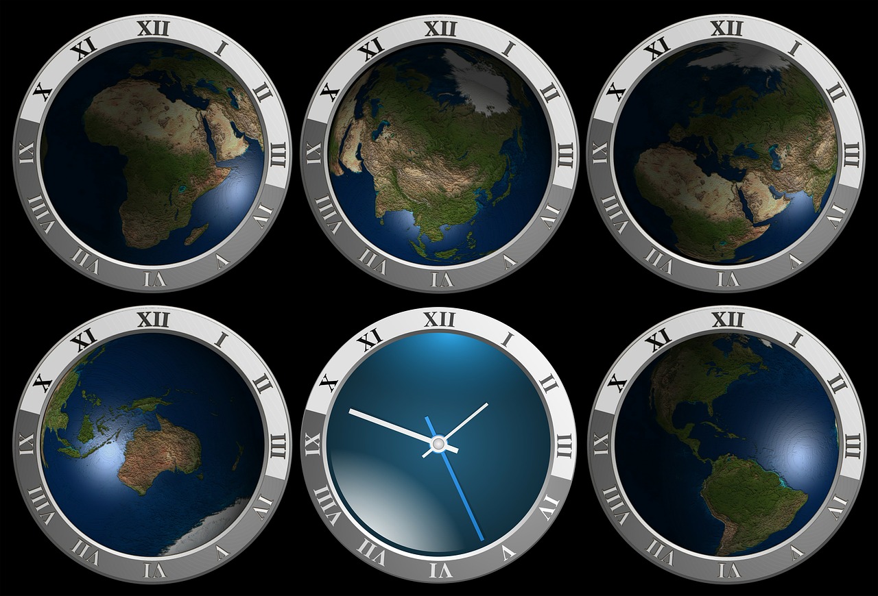 6 clocks with the earth as their face