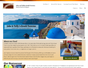 image of jake and telly's greek taverna webpage