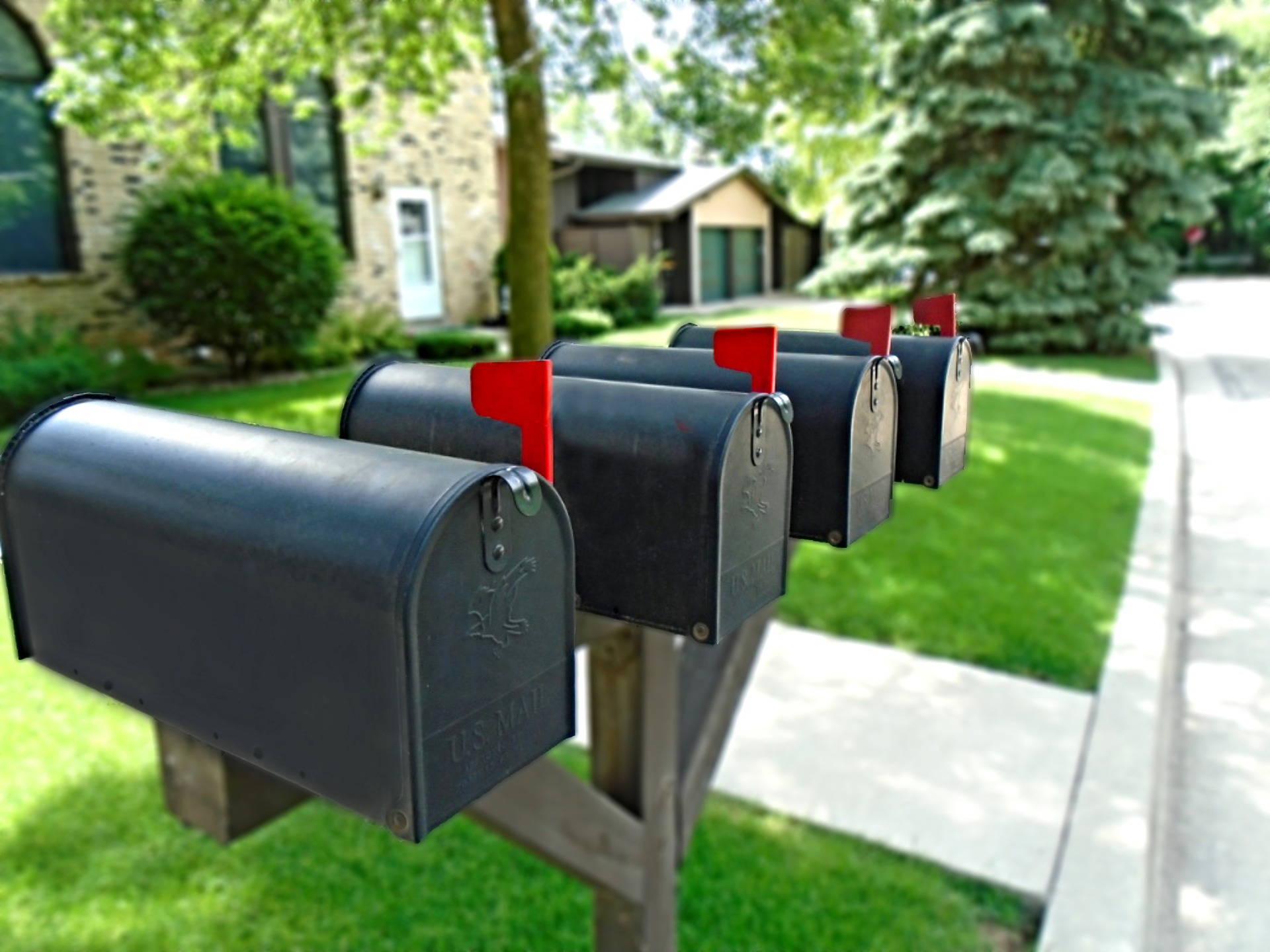 modern mailboxes in neighborhood
